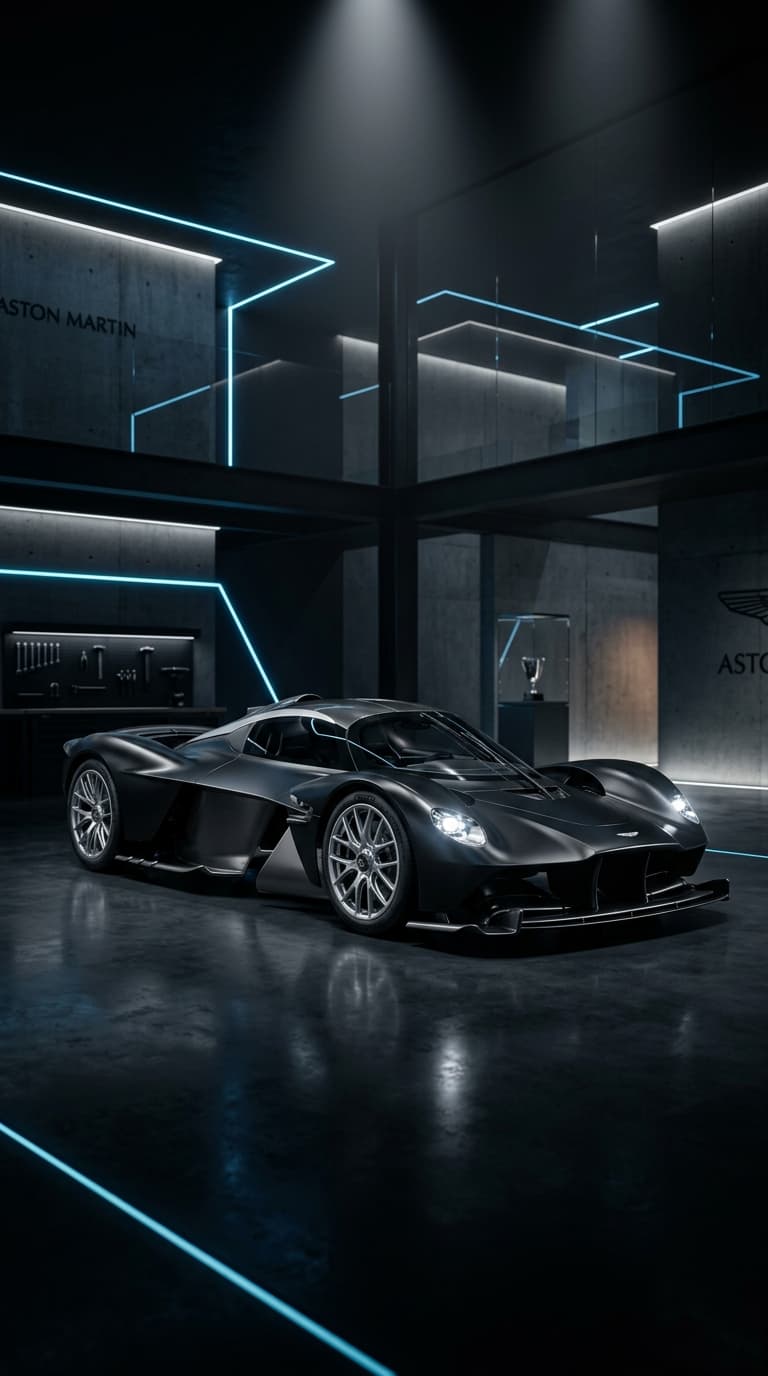 Luxury car in a modern dark garage